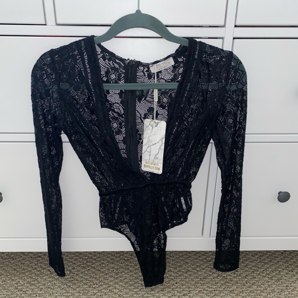 NWT Oh Polly Black Lace Bodysuit